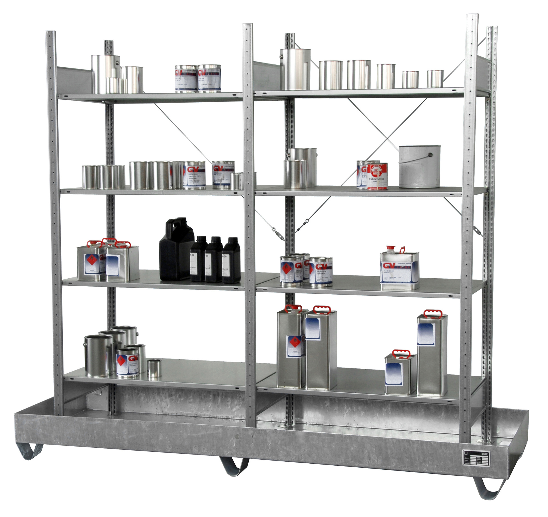 Kleingebinderegale mit Auffangwannen Typ SERIE 3000 feuerverzinkt
