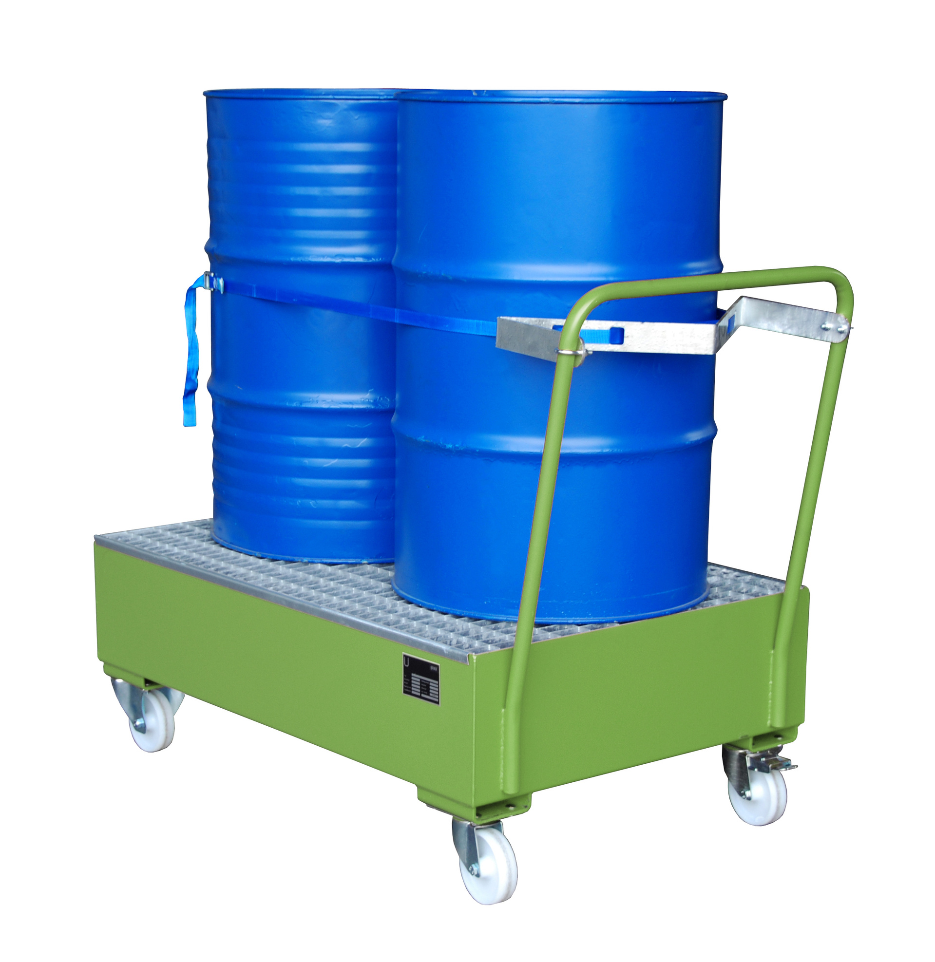 Fahrbare Auffangwanne Typ SERIE 2000 RAL 6011 Resedagrün mit Zubehör