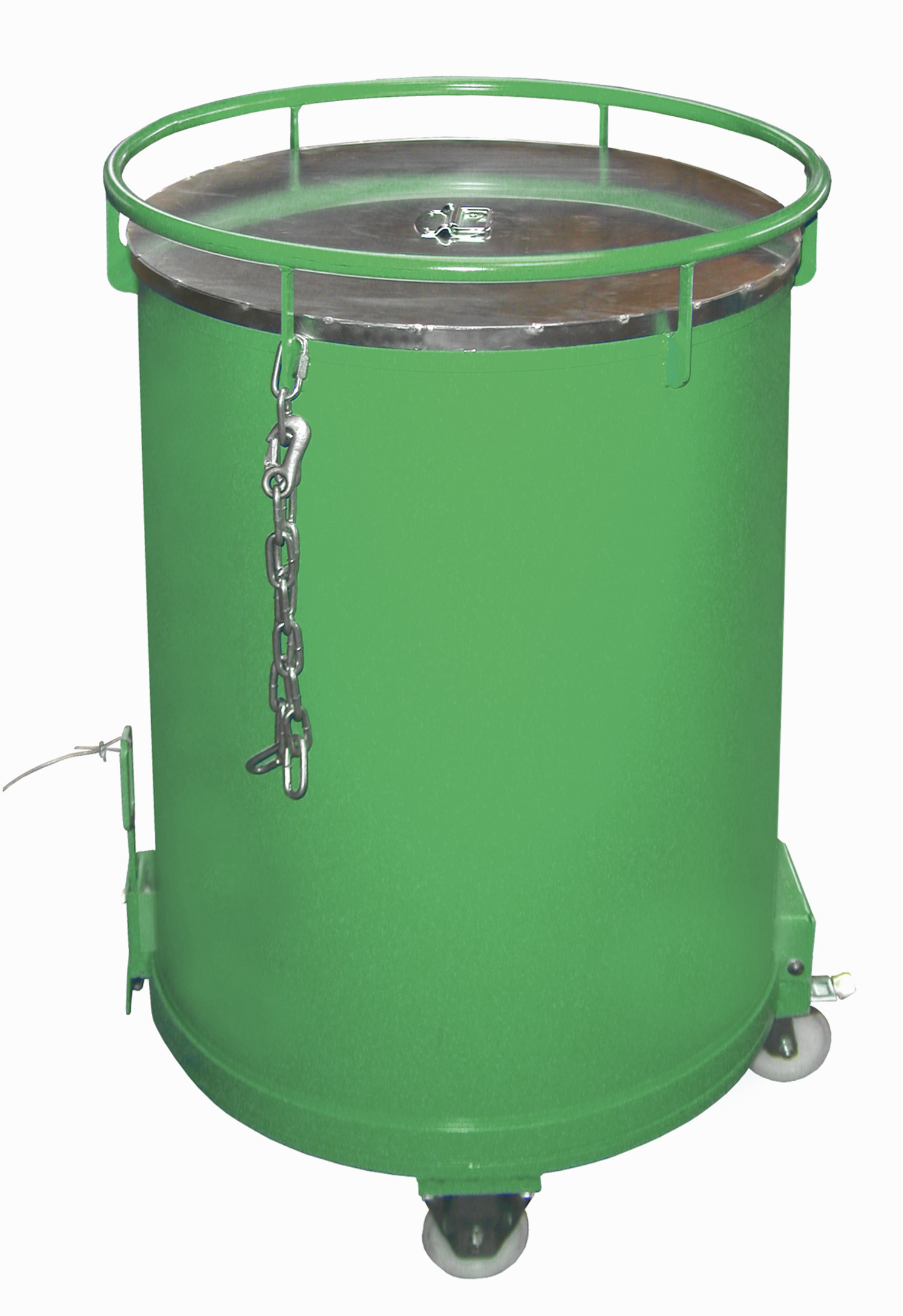 Rundbehälter Typ RB RAL 6011 Resedagrün mit Deckel und Rollen (Zubehör)