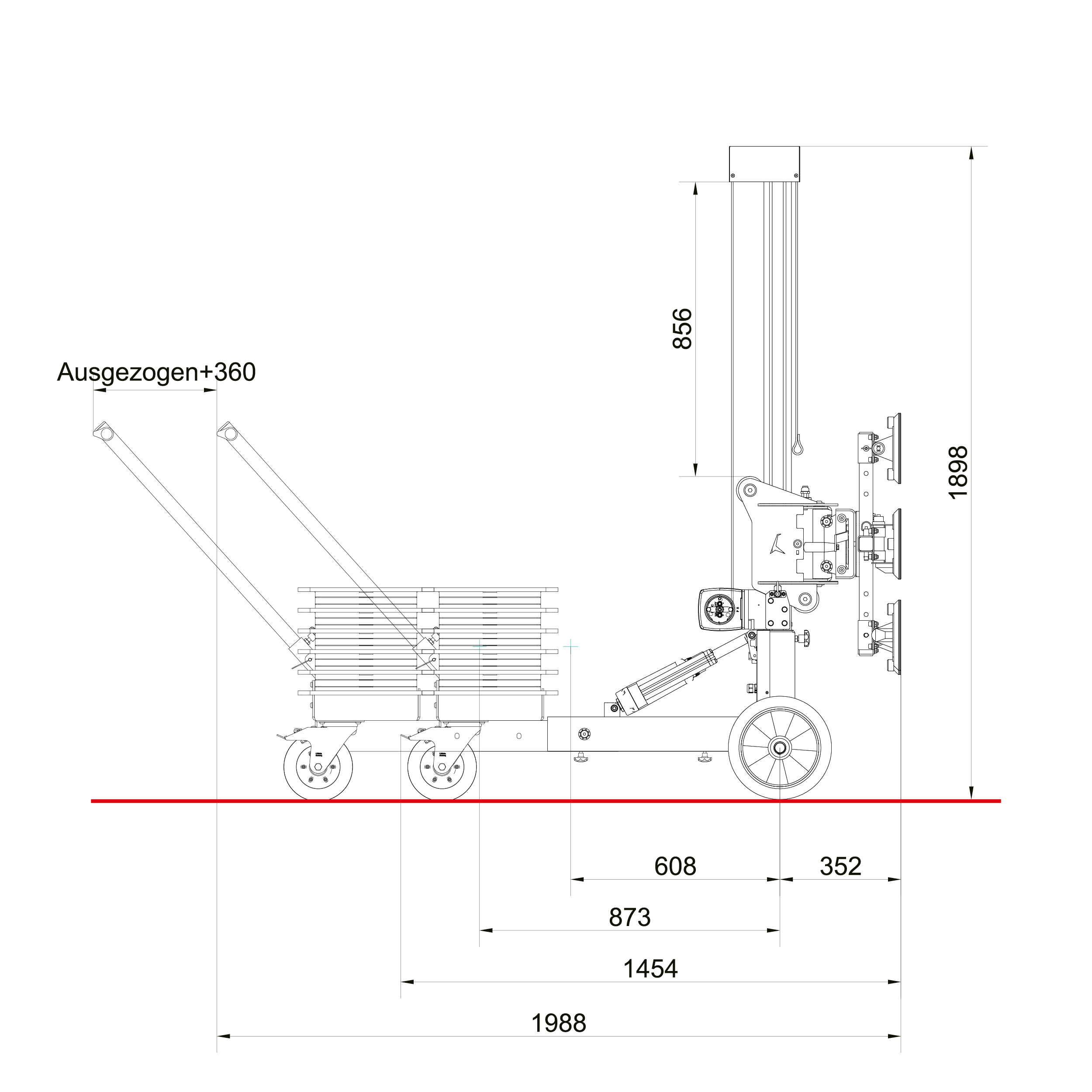 UPT400_technische_Zeichnung upt400 Transportwagen Glaslifter Vakuumsauger Glassauger