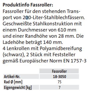 Fassroller (techn. Daten)