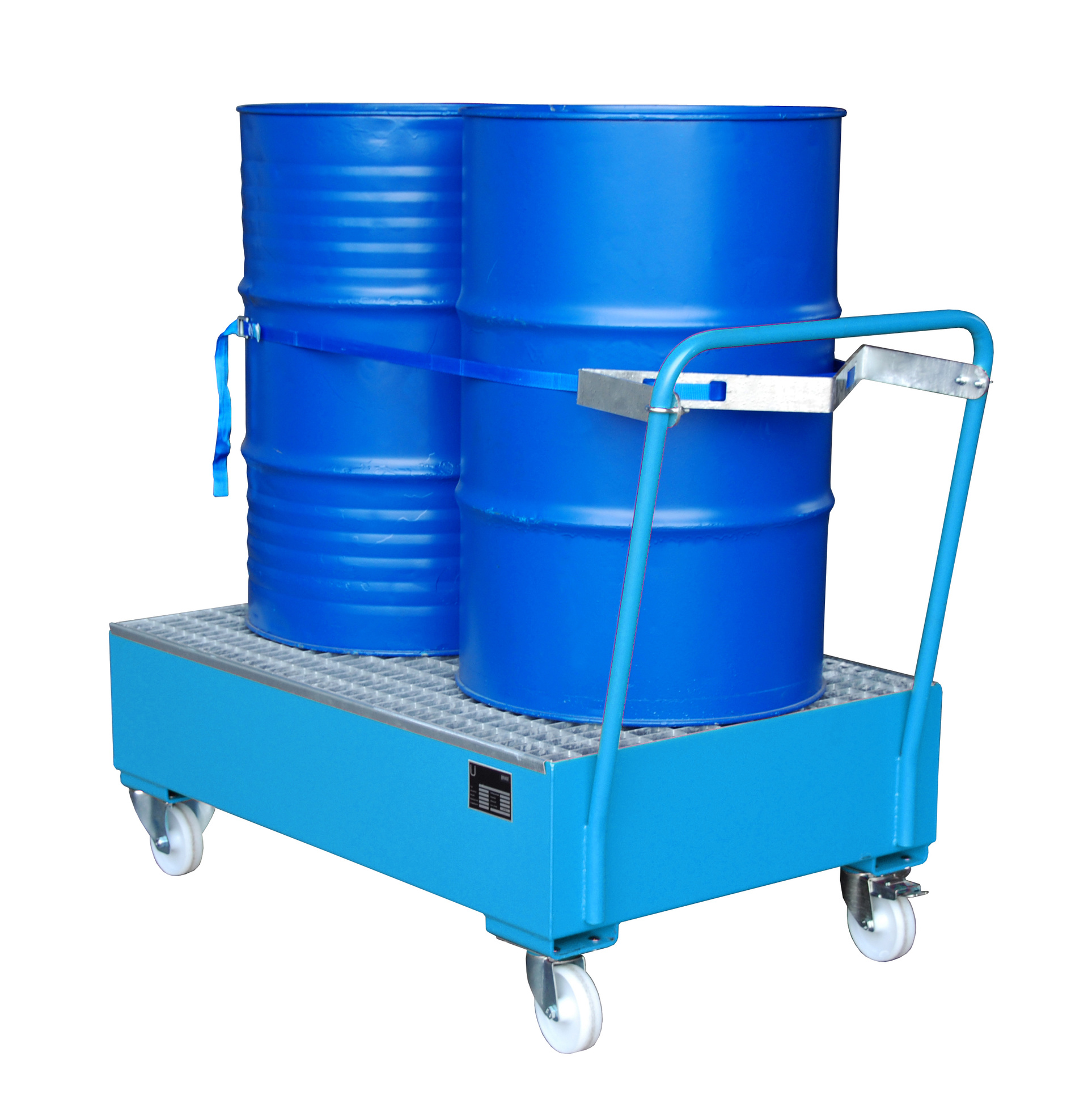 Fahrbare Auffangwanne Typ SERIE 2000 RAL 5012 Lichtblau mit Zubehör