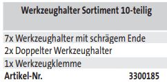 Werkzeughalter Sortiment 10 -teilig (techn. Daten)